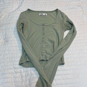Hollister Green Fitted Buttoned Blouse